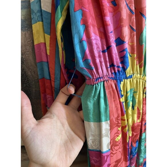 Anne Crimmins Silk Dress Vintage Colourful 80s Vibrant Long Dress Size 8 - Picture 7 of 11